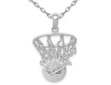 14K White Gold Basketball in Hoop Pendant Necklace with Chain